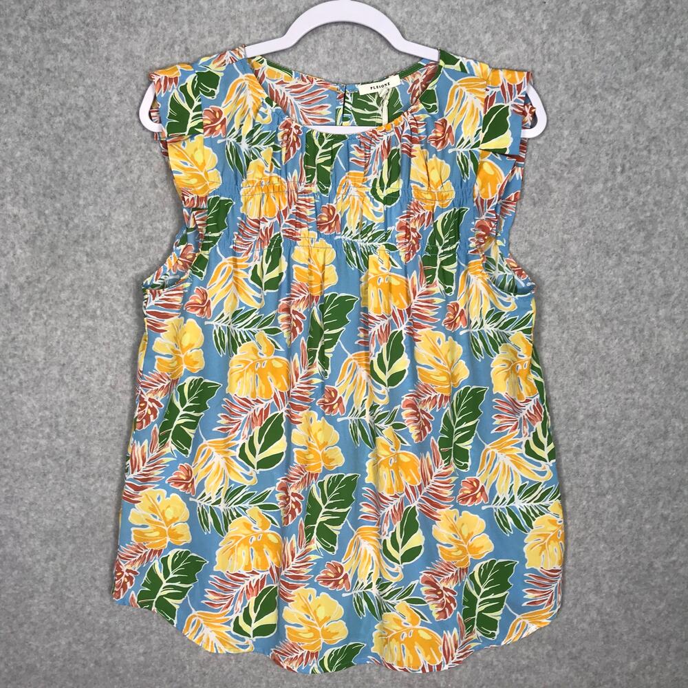 Pleione Anthropologie Blouse Small‎ Floral Ruffle Colorful Tropical Flowy Loose